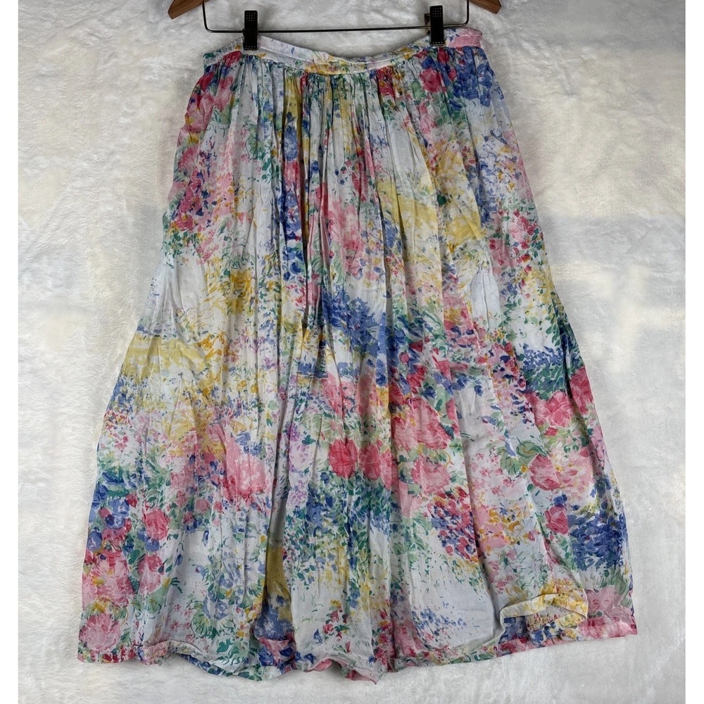 VTG Phool M Ombre Pastel Floral Indian Midi Skirt Flowy Festival Hippie 80s 90s - Picture 8 of 9